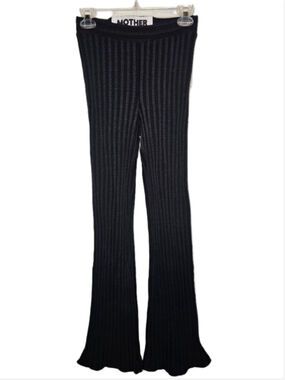 MOTHER Move It Quickie Roller Hover Rib Knit Flare Legging Pants Black S NWT